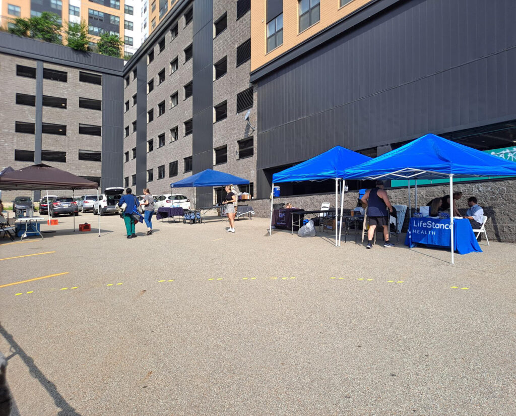 Health fair booths - tables with tents over them